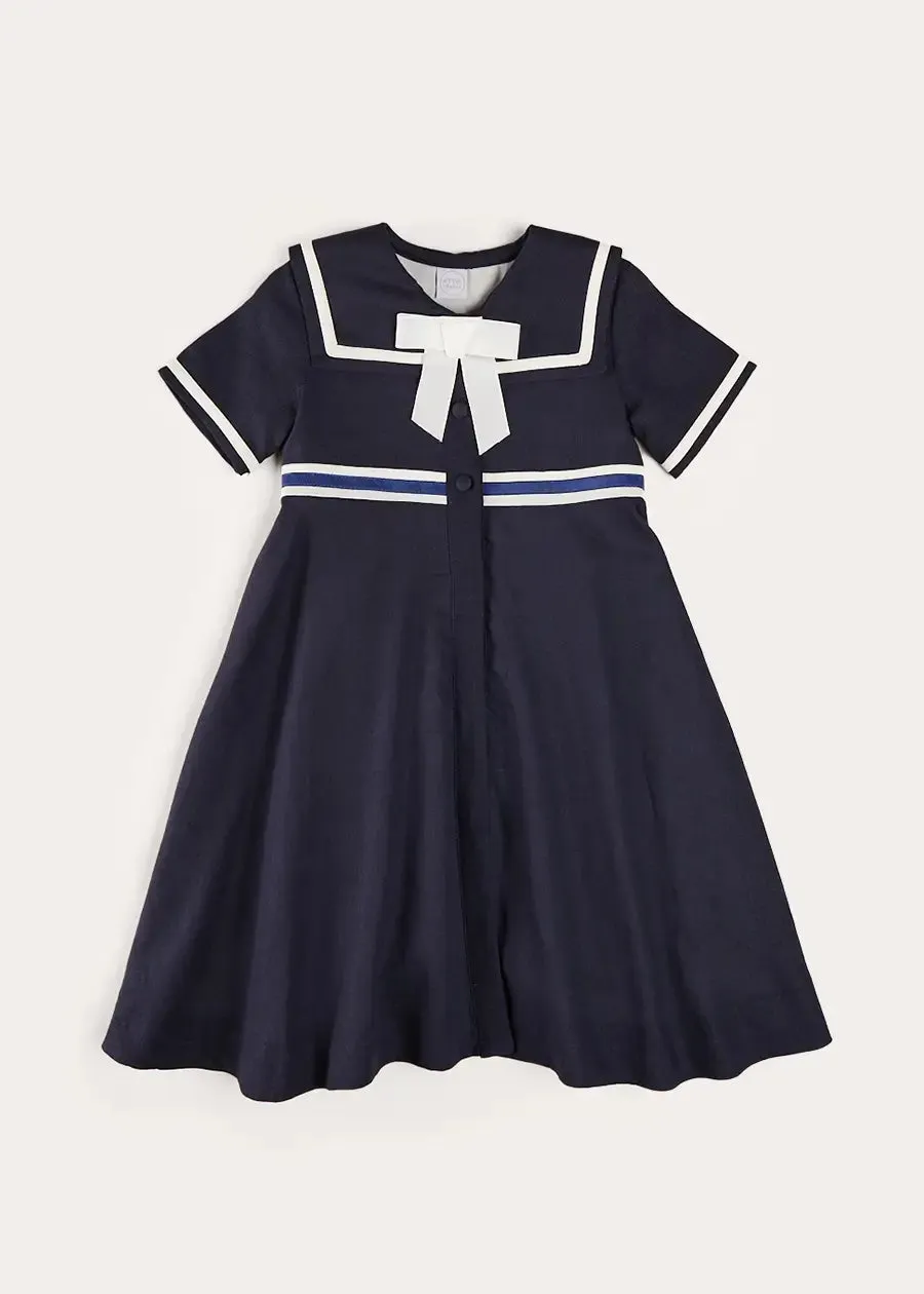 Mariner Collar Bow Detail Short Sleeve Dress in Navy (4-12yrs)
