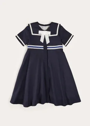 Mariner Collar Bow Detail Short Sleeve Dress in Navy (4-12yrs)