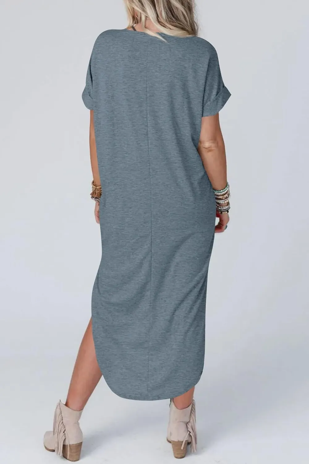 Maxi Dress for Women Summer Casual Loose Short Sleeve Long T Shirt Dress Split Beach Sundress Travel Vacation Outfits