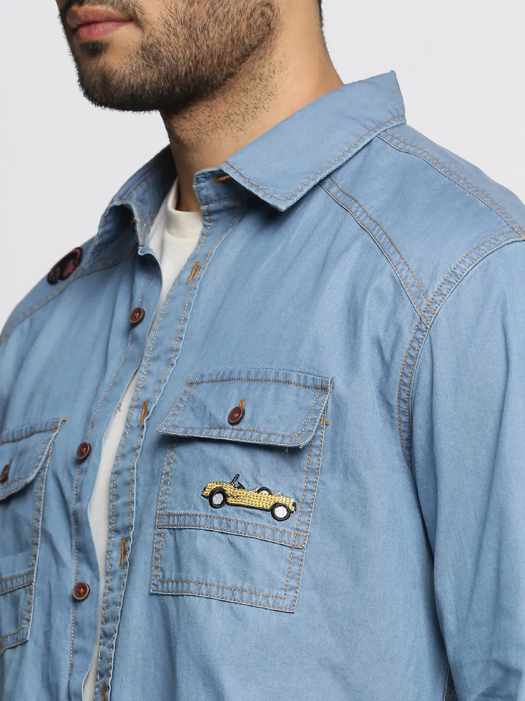 Men Blue Comfort Cotton Denim Oversized Casual Shirt