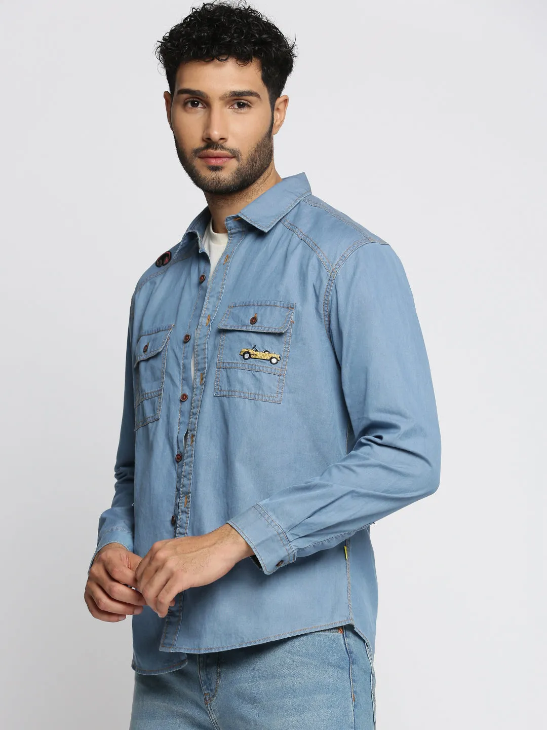 Men Blue Comfort Cotton Denim Oversized Casual Shirt