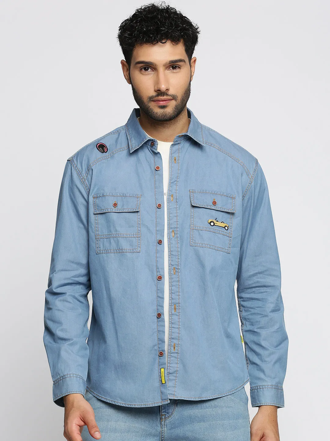 Men Blue Comfort Cotton Denim Oversized Casual Shirt