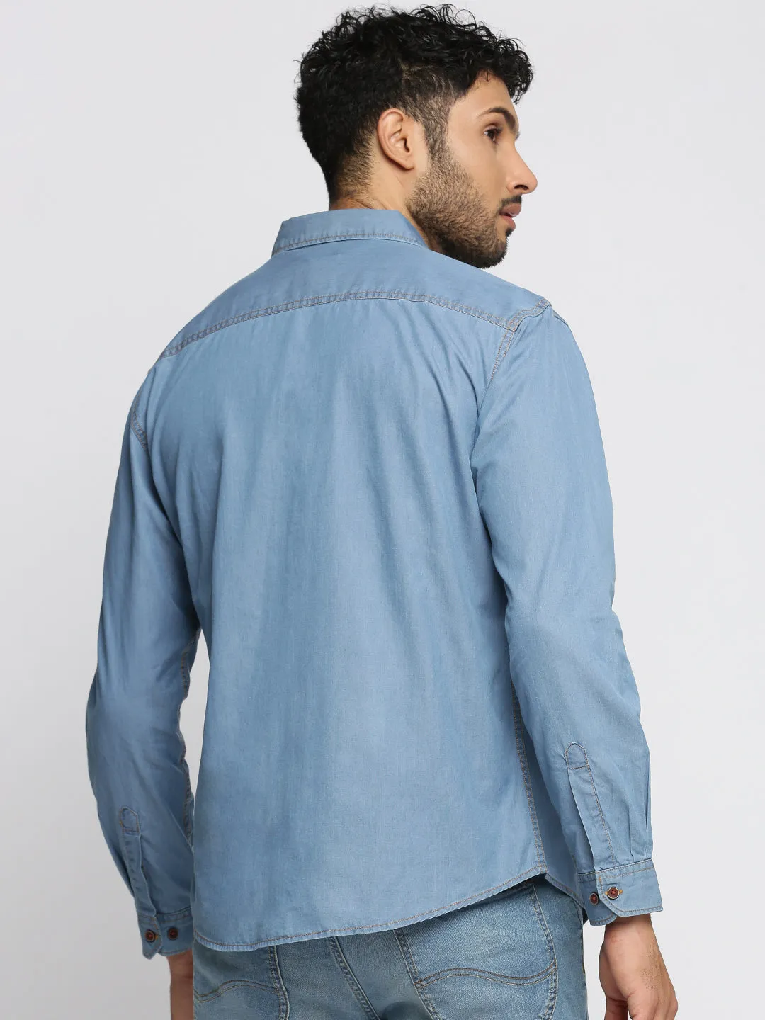 Men Blue Comfort Cotton Denim Oversized Casual Shirt