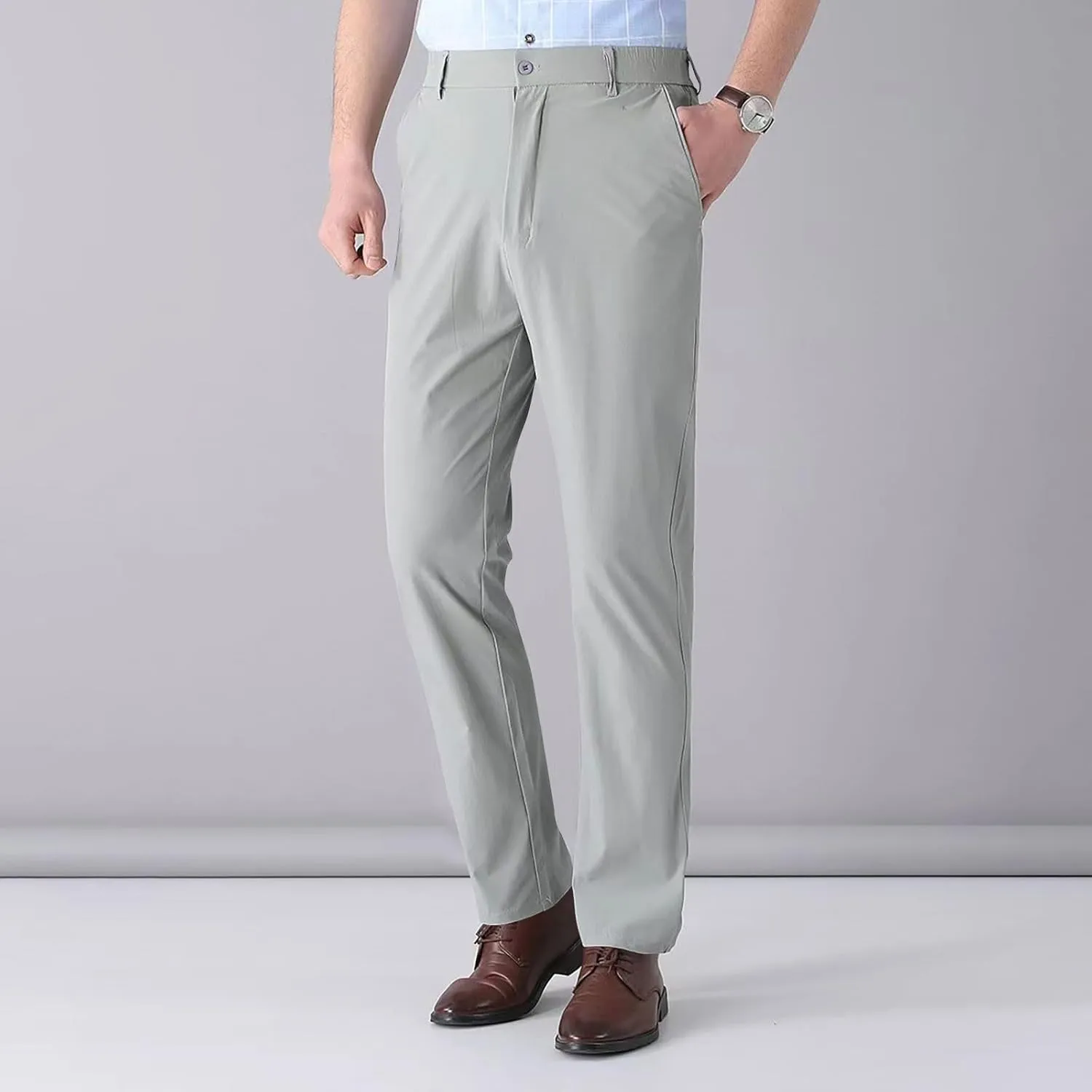 Men Formal Dress Pants Wrinkle Free Slim Fit Business Work Pant Summer Lightweight Casual Suit Trousers with Pockets