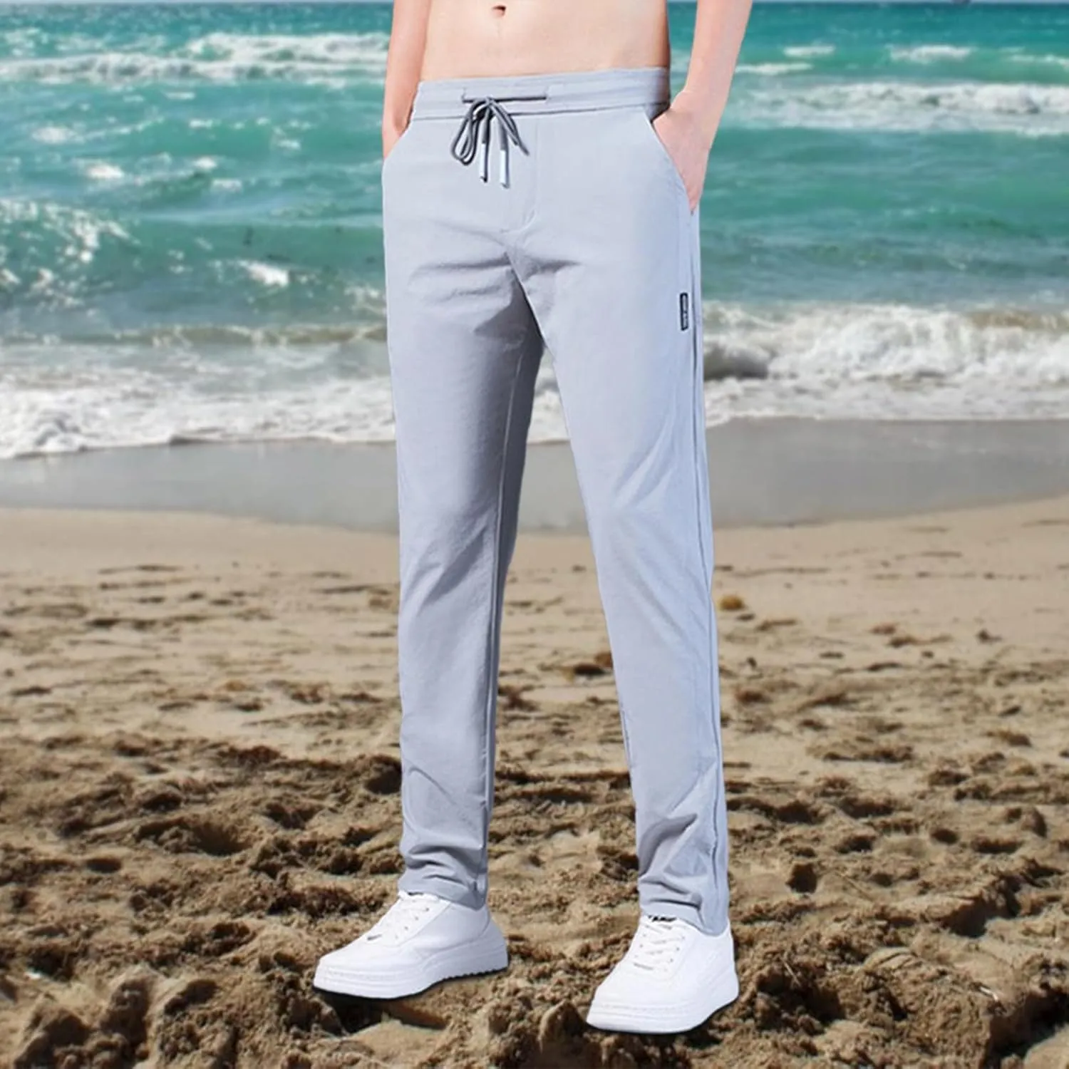 Men's 2023 Trendy Linen Pants Cargo Straight Pants Lightweight Fast Dry Loose Fit Jogger Summer Ice Silk Trouser