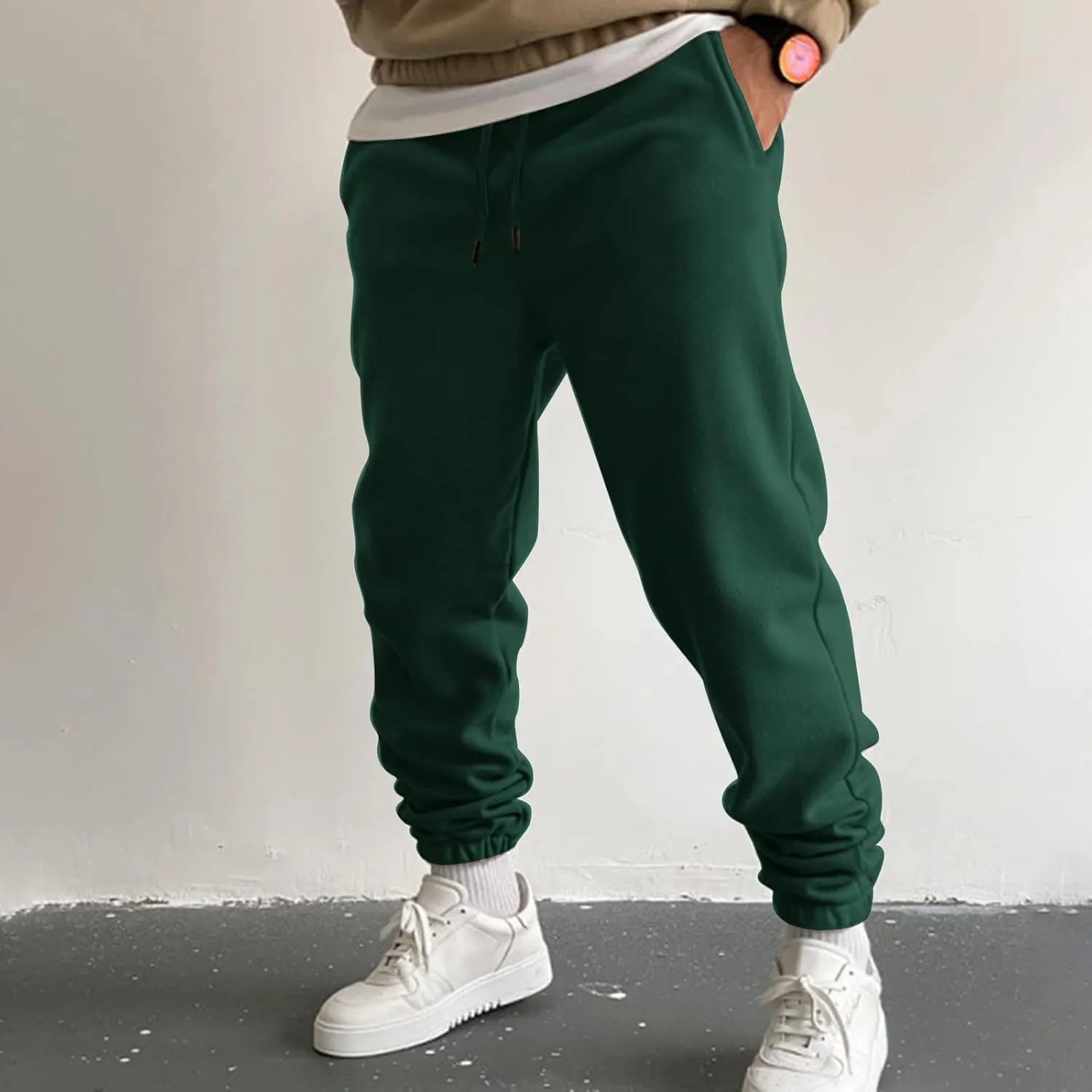 Mens Autumn and Winter High Street Fashion Leisure Pants Loose Fit Sports Trousers Solid Color Lace Up Joggers