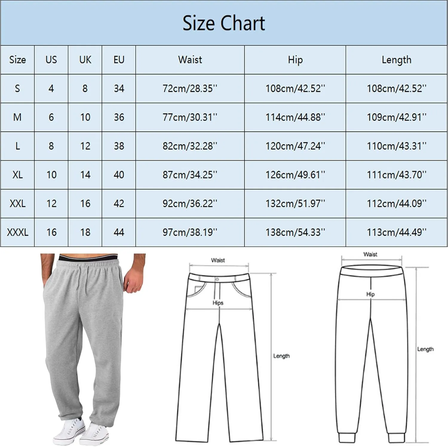 Men's Baggy Sweatpants, Fleece Straight Leg Jogger, Workout Casual Pant Loose Athletic Trousers Elastic Waist Pockets