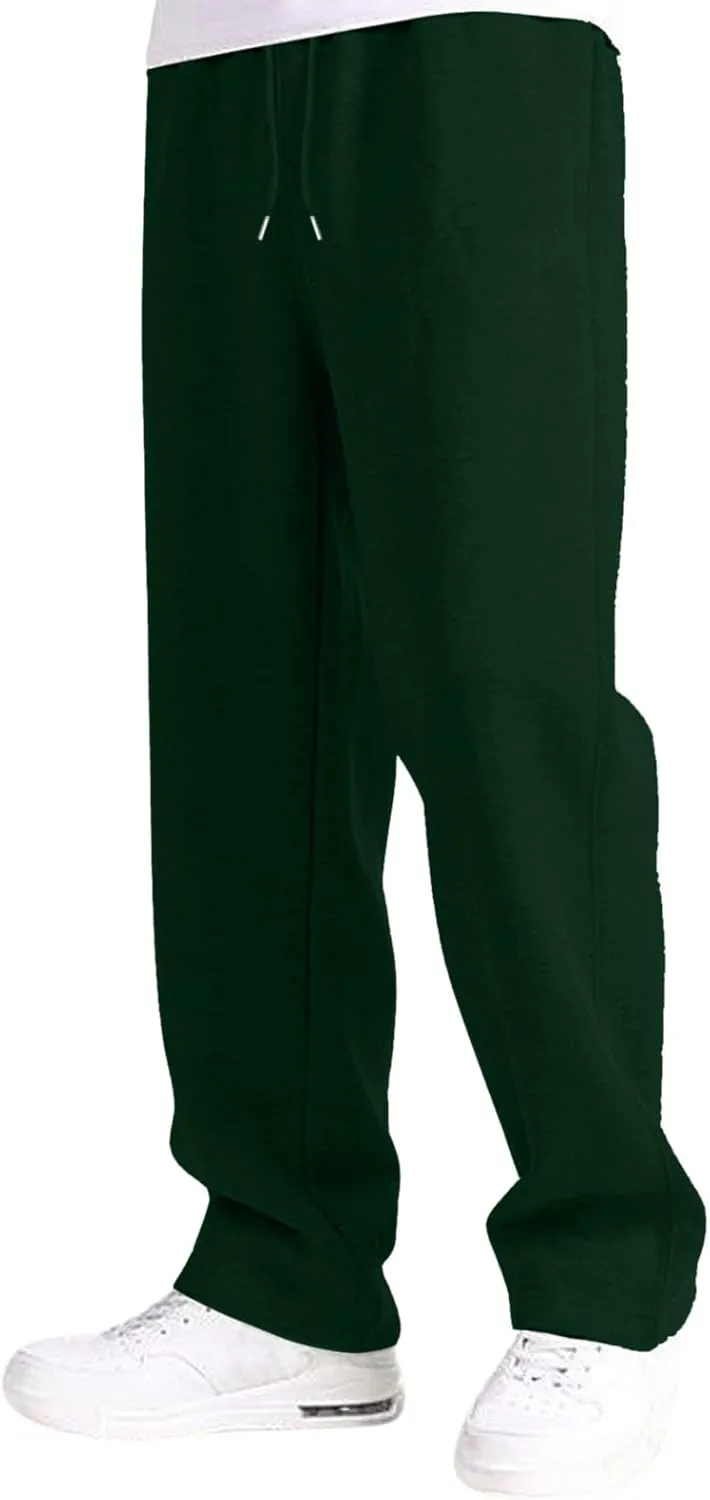 Men's Baggy Sweatpants, Fleece Straight Leg Jogger, Workout Casual Pant Loose Athletic Trousers Elastic Waist Pockets