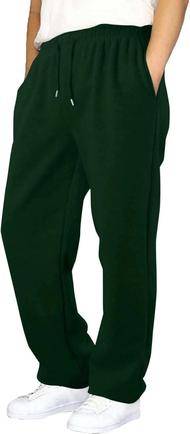 Men's Baggy Sweatpants, Fleece Straight Leg Jogger, Workout Casual Pant Loose Athletic Trousers Elastic Waist Pockets