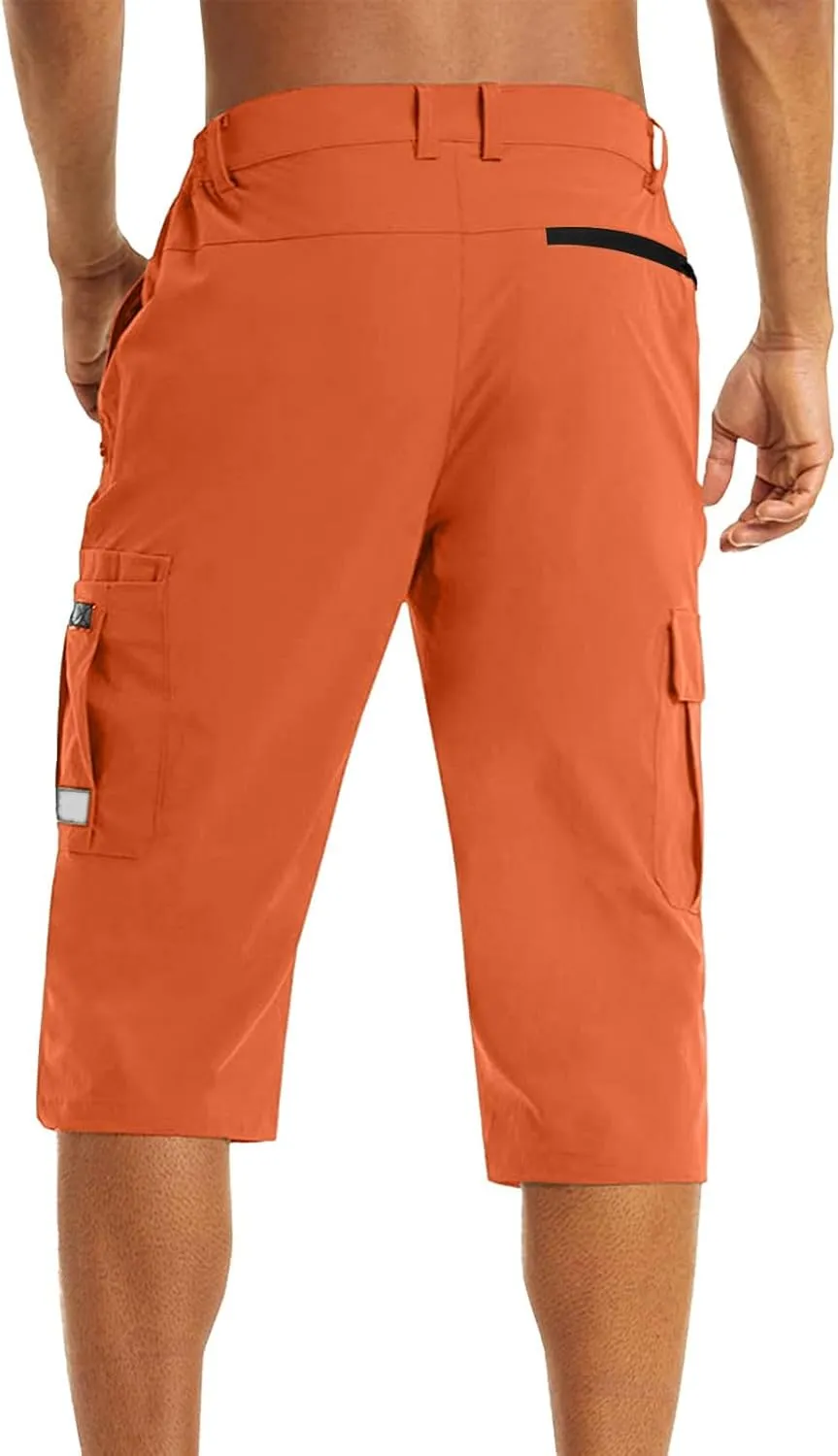 Mens Below Knee Cargo Shorts Multi Pockets Lightweight Outdoor Hiking Work Shorts for Men Athleric Fit Quick Dry Capri Pants