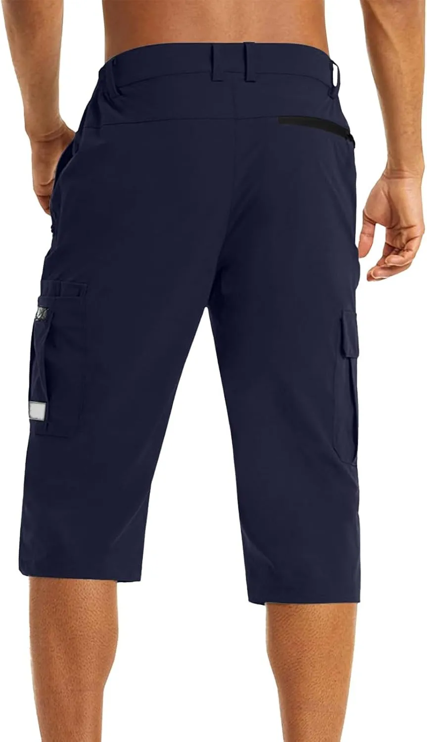 Mens Below Knee Cargo Shorts Multi Pockets Lightweight Outdoor Hiking Work Shorts for Men Athleric Fit Quick Dry Capri Pants