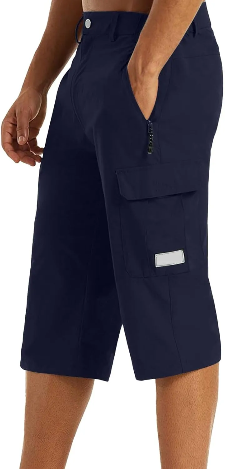 Mens Below Knee Cargo Shorts Multi Pockets Lightweight Outdoor Hiking Work Shorts for Men Athleric Fit Quick Dry Capri Pants