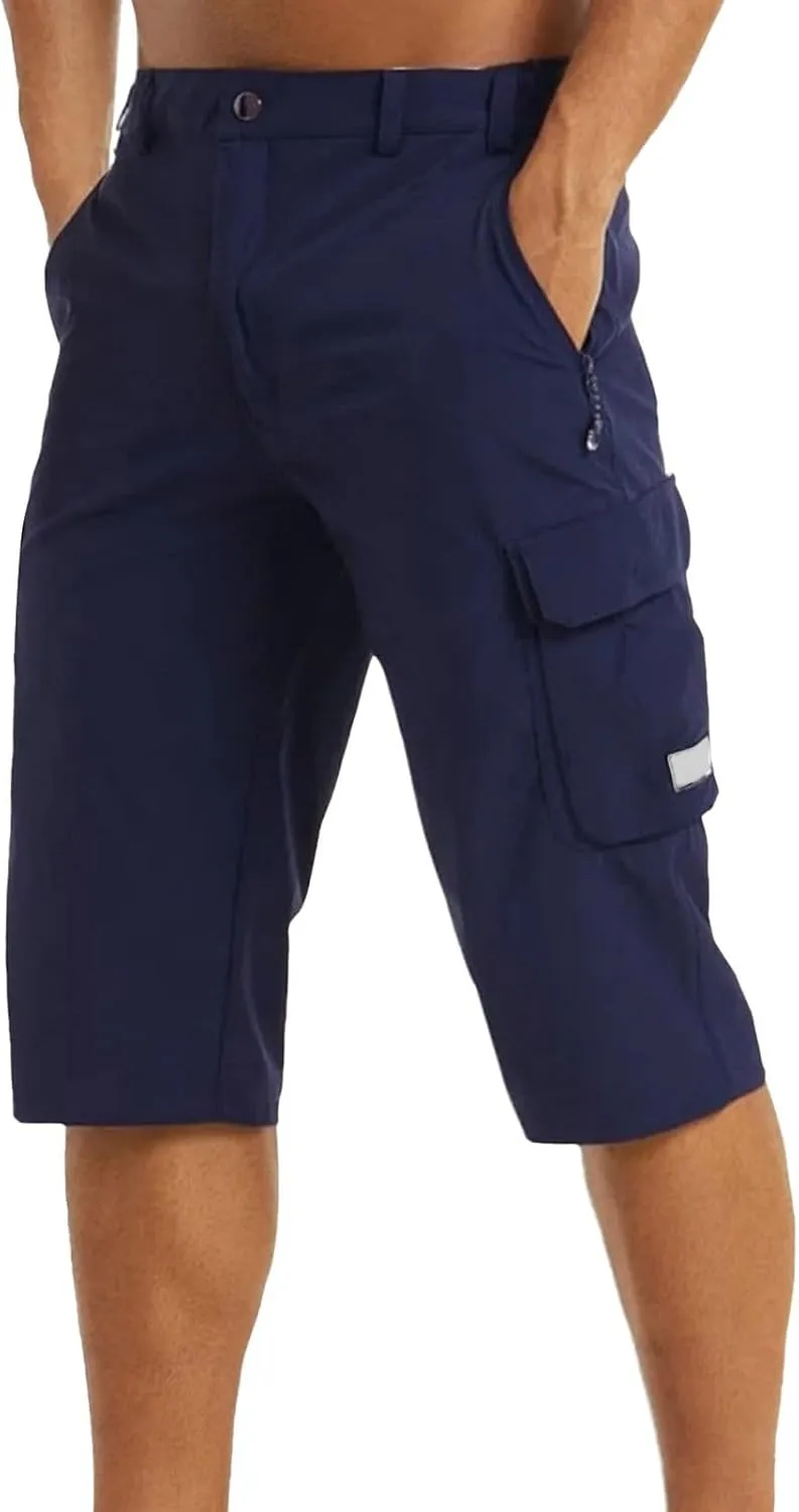 Mens Below Knee Cargo Shorts Multi Pockets Lightweight Outdoor Hiking Work Shorts for Men Athleric Fit Quick Dry Capri Pants