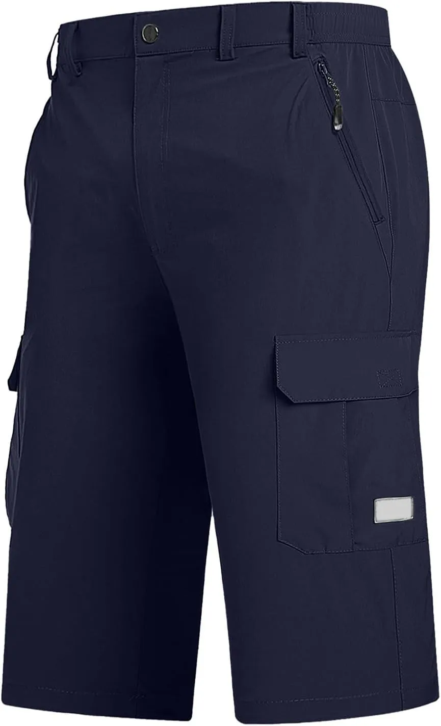 Mens Below Knee Cargo Shorts Multi Pockets Lightweight Outdoor Hiking Work Shorts for Men Athleric Fit Quick Dry Capri Pants