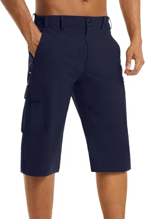 Mens Below Knee Cargo Shorts Multi Pockets Lightweight Outdoor Hiking Work Shorts for Men Athleric Fit Quick Dry Capri Pants
