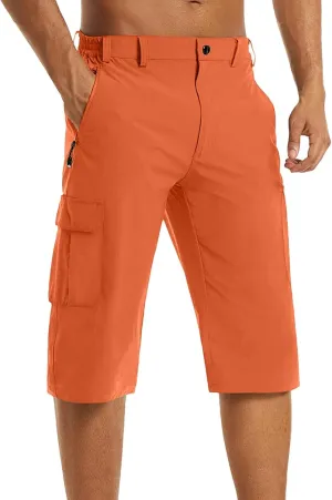 Mens Below Knee Cargo Shorts Multi Pockets Lightweight Outdoor Hiking Work Shorts for Men Athleric Fit Quick Dry Capri Pants