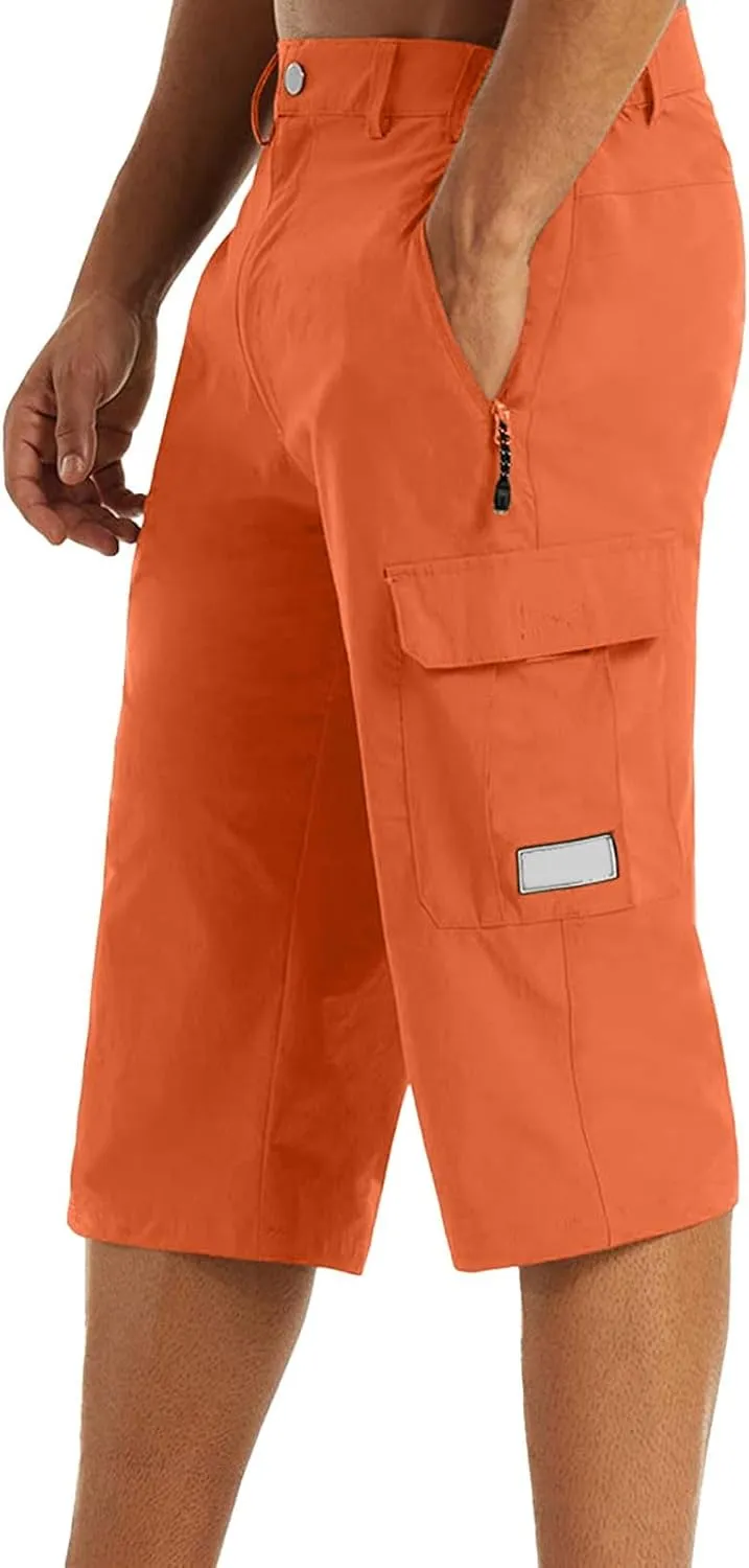Mens Below Knee Cargo Shorts Multi Pockets Lightweight Outdoor Hiking Work Shorts for Men Athleric Fit Quick Dry Capri Pants