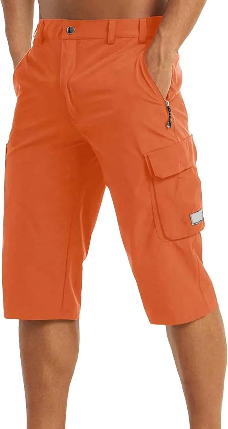 Mens Below Knee Cargo Shorts Multi Pockets Lightweight Outdoor Hiking Work Shorts for Men Athleric Fit Quick Dry Capri Pants