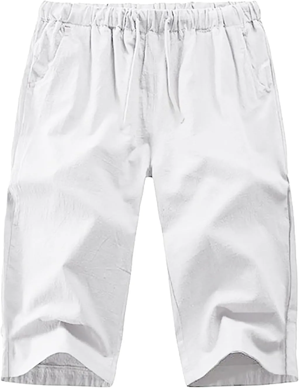 Mens Capri Baggy Harem Pants, Casual Linen Pants, Beach Summer Elastic Waist Drawstring Lightweight Linen Short Trousers
