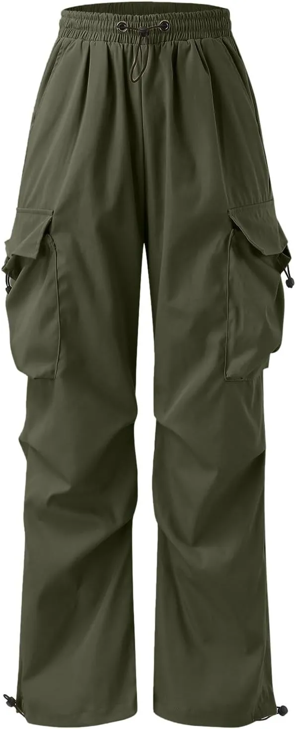 Mens Cargo Casual Pants Drawstring Loose Fit Athletic Jogger Sports Elastic Waist Outdoor Trousers Parachute Pant