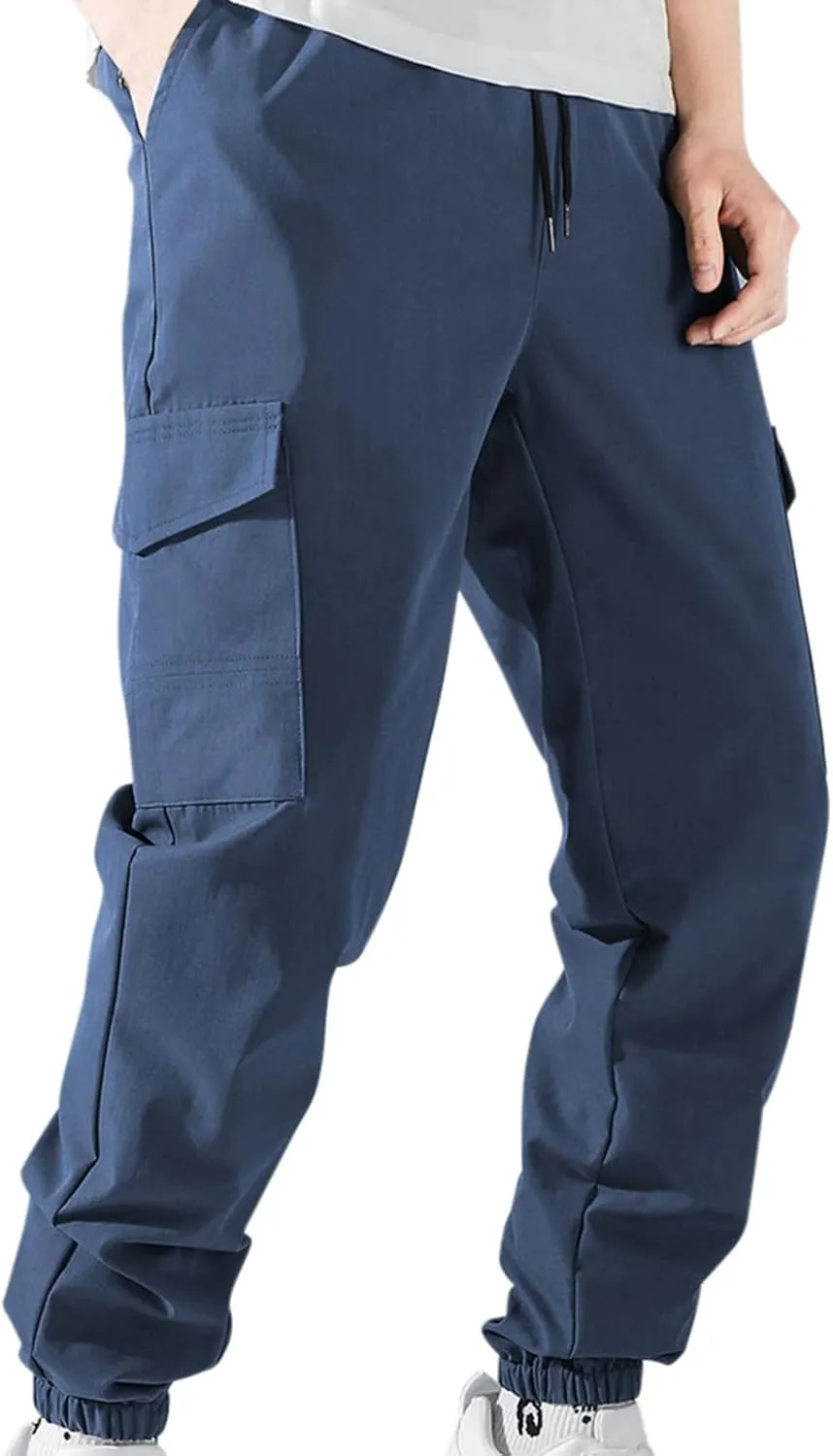 Men's Cargo Pants Casual Hiking Pants Joggers Sweatpants Streetwear Lightweight Drawstring Elastic Waist Pants with Pockets