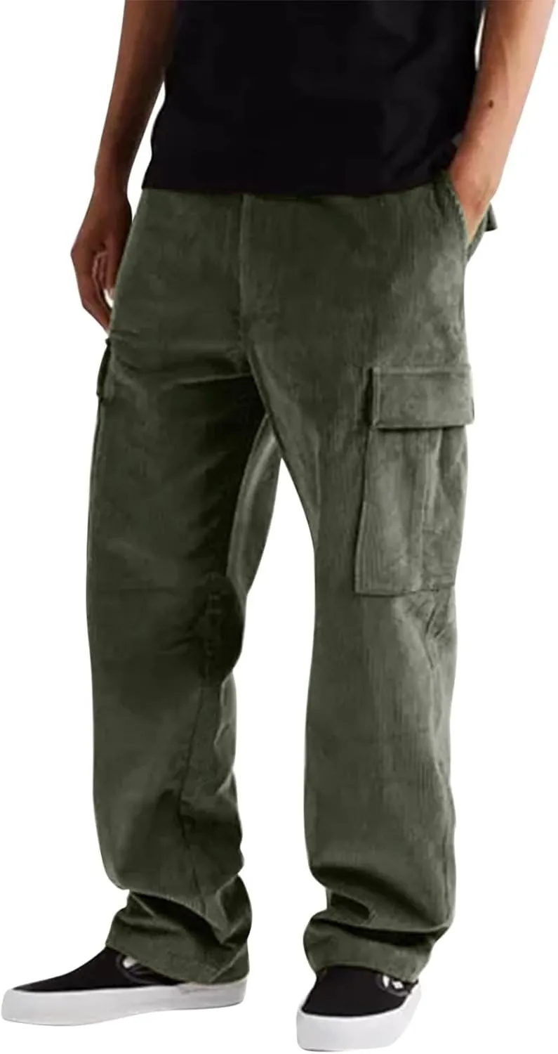Mens Cargo Pants Slim Fit Loose Straight Leg Tactical Pants Stretch Waterproof Multi Pockets Hiking Hunting Pants