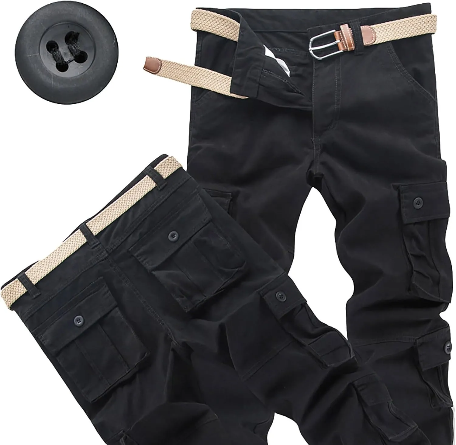 Men's Cargo Sweatpants Fleece Joggers with Large Pockets Loose Soft Pants Rainproof Open Bottom Athletic Pants Men