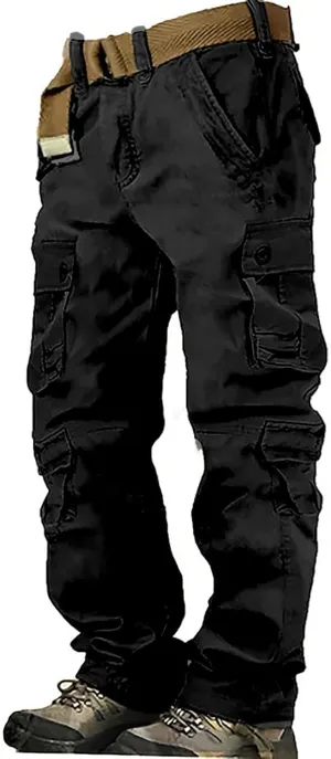 Men's Cargo Sweatpants Fleece Joggers with Large Pockets Loose Soft Pants Rainproof Open Bottom Athletic Pants Men