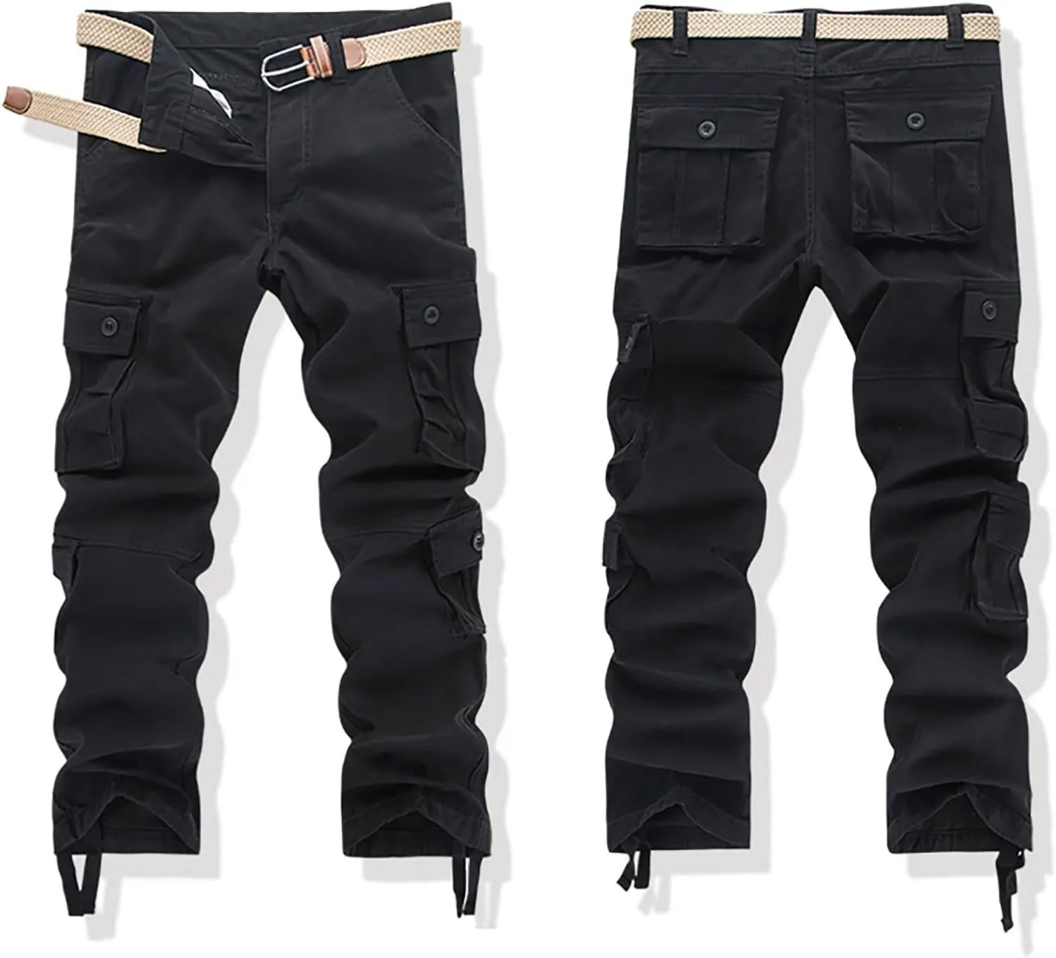 Men's Cargo Sweatpants Fleece Joggers with Large Pockets Loose Soft Pants Rainproof Open Bottom Athletic Pants Men