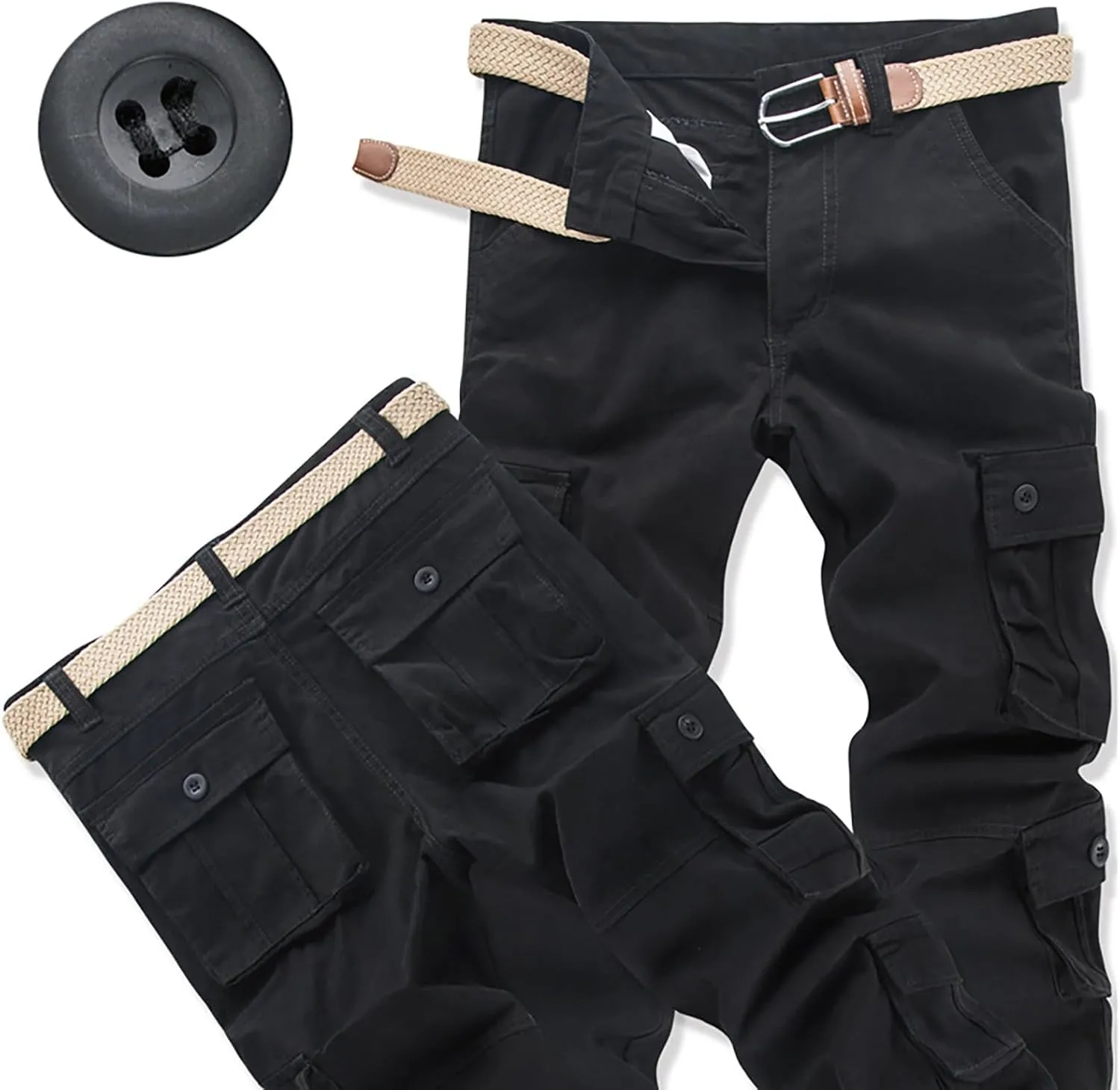 Men's Cargo Sweatpants Fleece Joggers with Large Pockets Loose Soft Pants Rainproof Open Bottom Athletic Pants Men