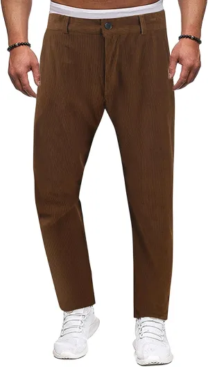 Men's Casual Corduroy Pants Solid Color Summer Straight Leg Stylish Trousers Slim Fit Fashion Spring Pleated Pants