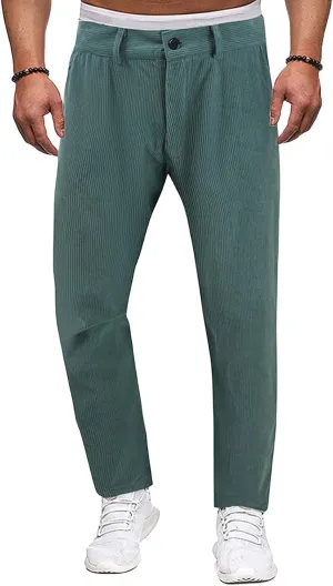 Men's Casual Corduroy Pants Solid Color Summer Straight Leg Stylish Trousers Slim Fit Fashion Spring Pleated Pants