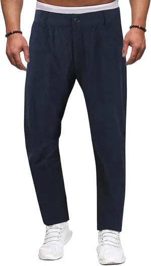 Men's Casual Corduroy Pants Solid Color Summer Straight Leg Stylish Trousers Slim Fit Fashion Spring Pleated Pants