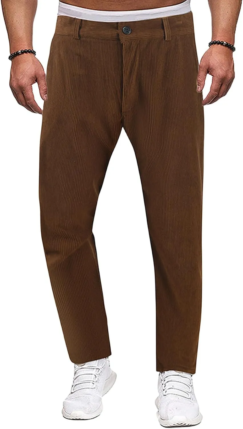 Men's Casual Corduroy Pants Solid Color Summer Straight Leg Stylish Trousers Slim Fit Fashion Spring Pleated Pants