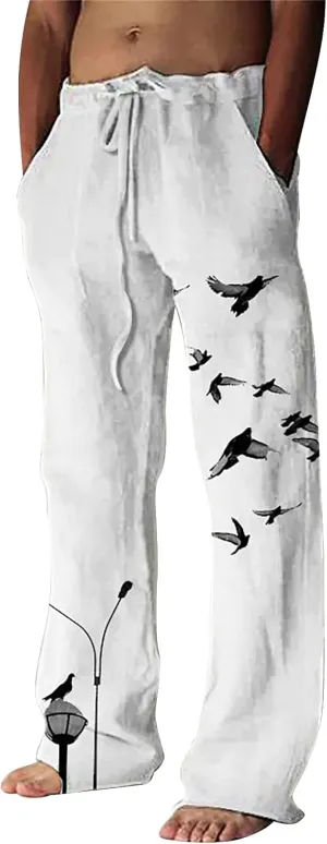 Men's Casual Linen Beach Pants Lightweight Breathable Sport Yoga Pants Workout Joggers Outdoor Hiking Trousers Chino Pants