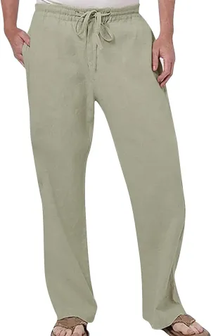 Mens Casual Linen Pants Elastic Waist Drawstring Trousers Athletic Gym Sweatpants Hiking Hunting Work Pant Chino Pants Mens Novelty Pants