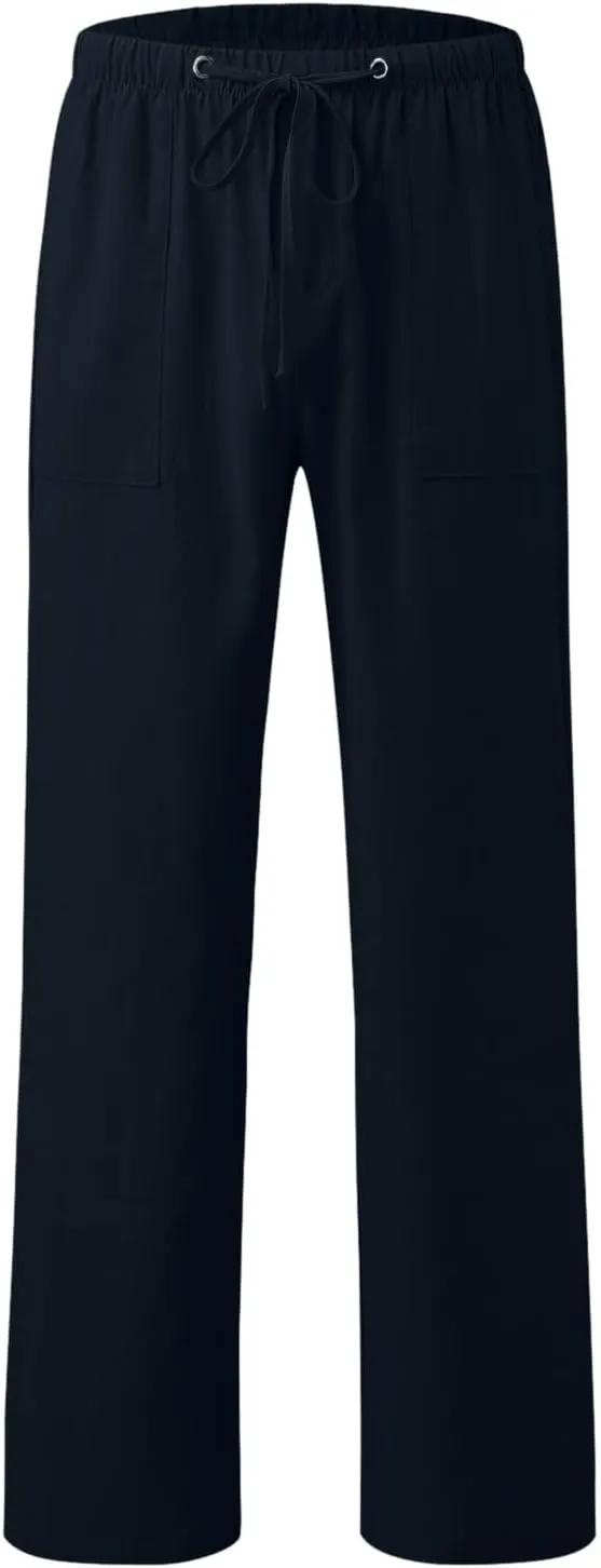 Mens Casual Linen Pants Straight-Leg Lightweight Joggers Loose Fit Pants Summer Hiking Hunting Beach Trousers