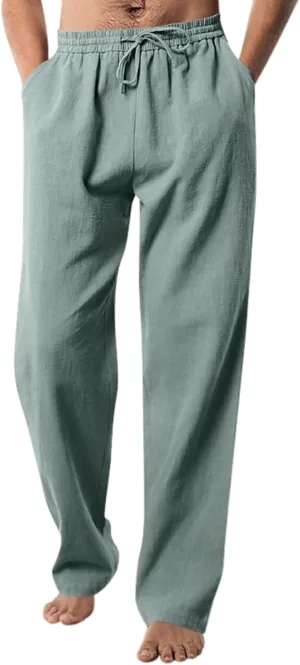 Mens Casual Linen Pants Workout Athletic Joggers Loose and Light Trousers Lightweight Pant Leisure and Daily Wear