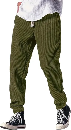 Men's Casual Pants, Beach Summer Elastic Waist Drawstring Pants Lightweight Linen Trousers Ankle Tied Sweatpants for Men