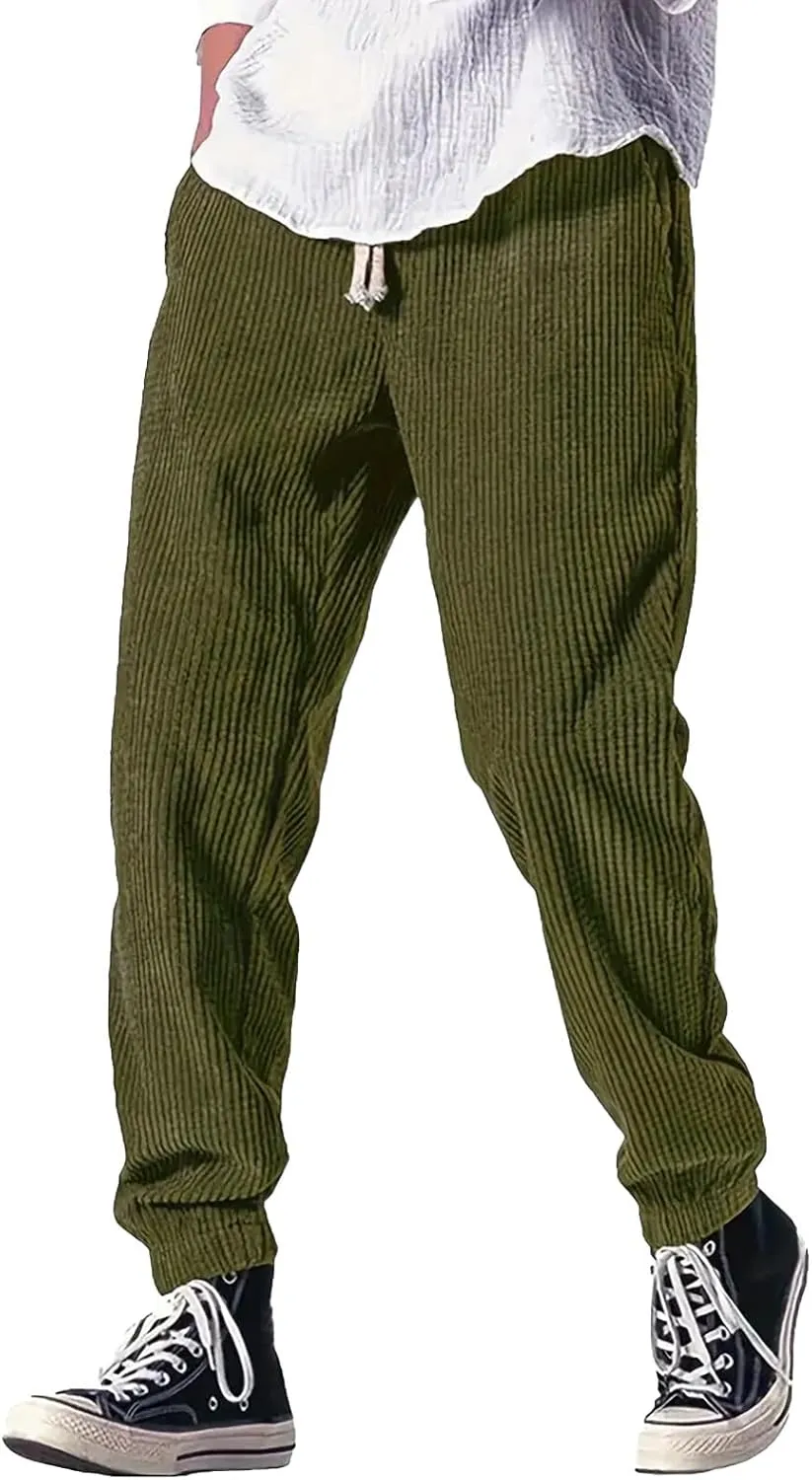 Men's Casual Pants, Beach Summer Elastic Waist Drawstring Pants Lightweight Linen Trousers Ankle Tied Sweatpants for Men