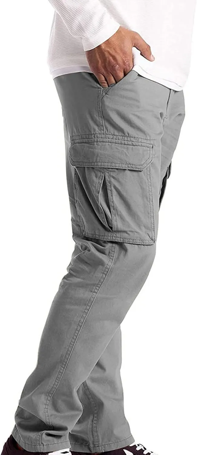 Men's Causal Cargo Pants Solid Color Multi Pockets Straight Leg Trousers Outdoor Wearing Pants with Pockets Overalls