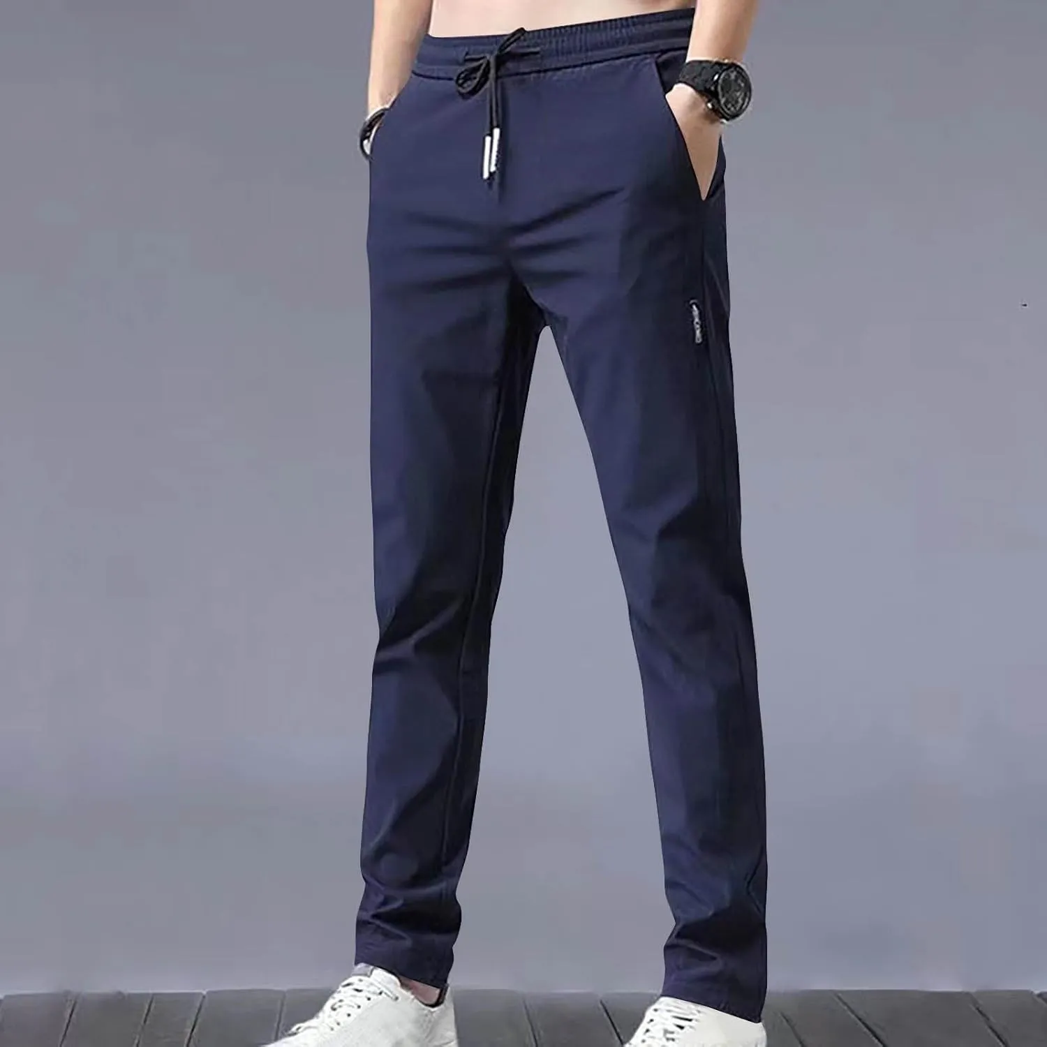 Men's Chino Pants Classic Slim Fit Casual Stretch Soft Sweatpants Gym Workout Joggers Straight Trousers with Pockets