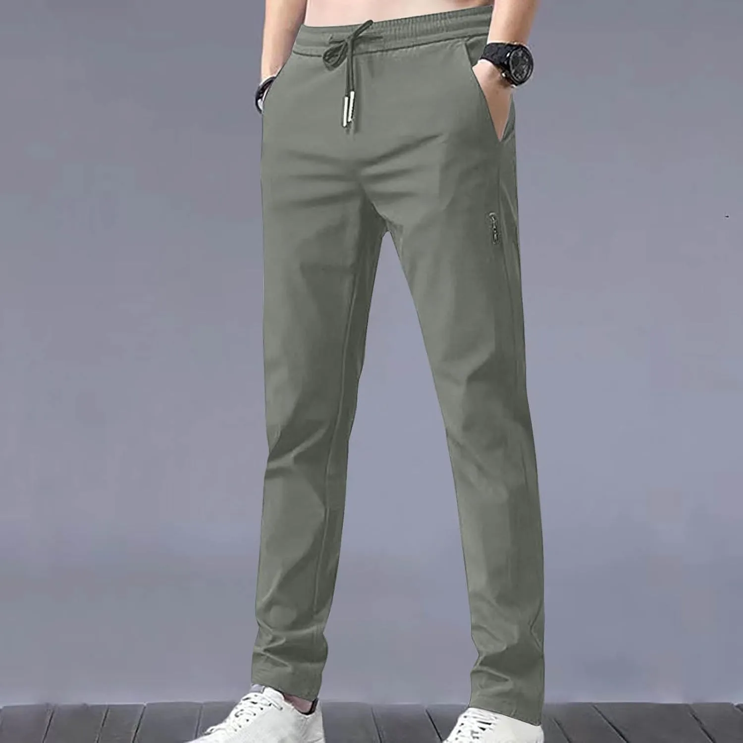 Men's Chino Pants Classic Slim Fit Casual Stretch Soft Sweatpants Gym Workout Joggers Straight Trousers with Pockets