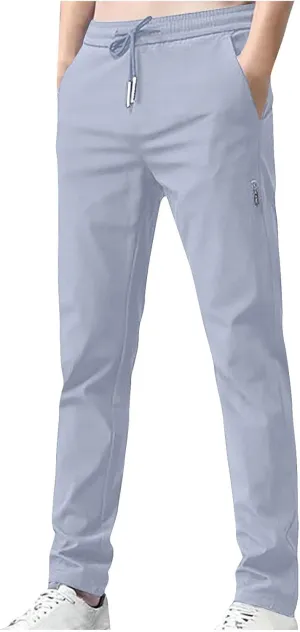 Men's Chino Pants Classic Slim Fit Casual Stretch Soft Sweatpants Gym Workout Joggers Straight Trousers with Pockets