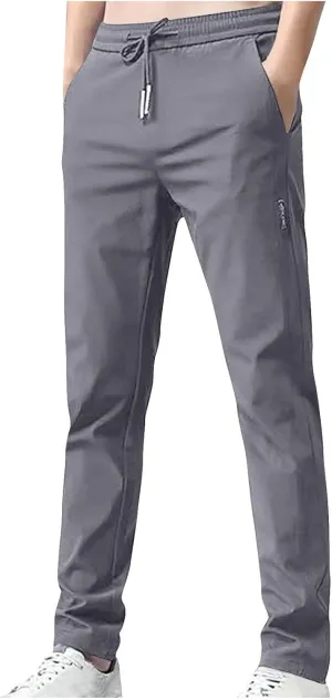 Men's Chino Pants Classic Slim Fit Casual Stretch Soft Sweatpants Gym Workout Joggers Straight Trousers with Pockets