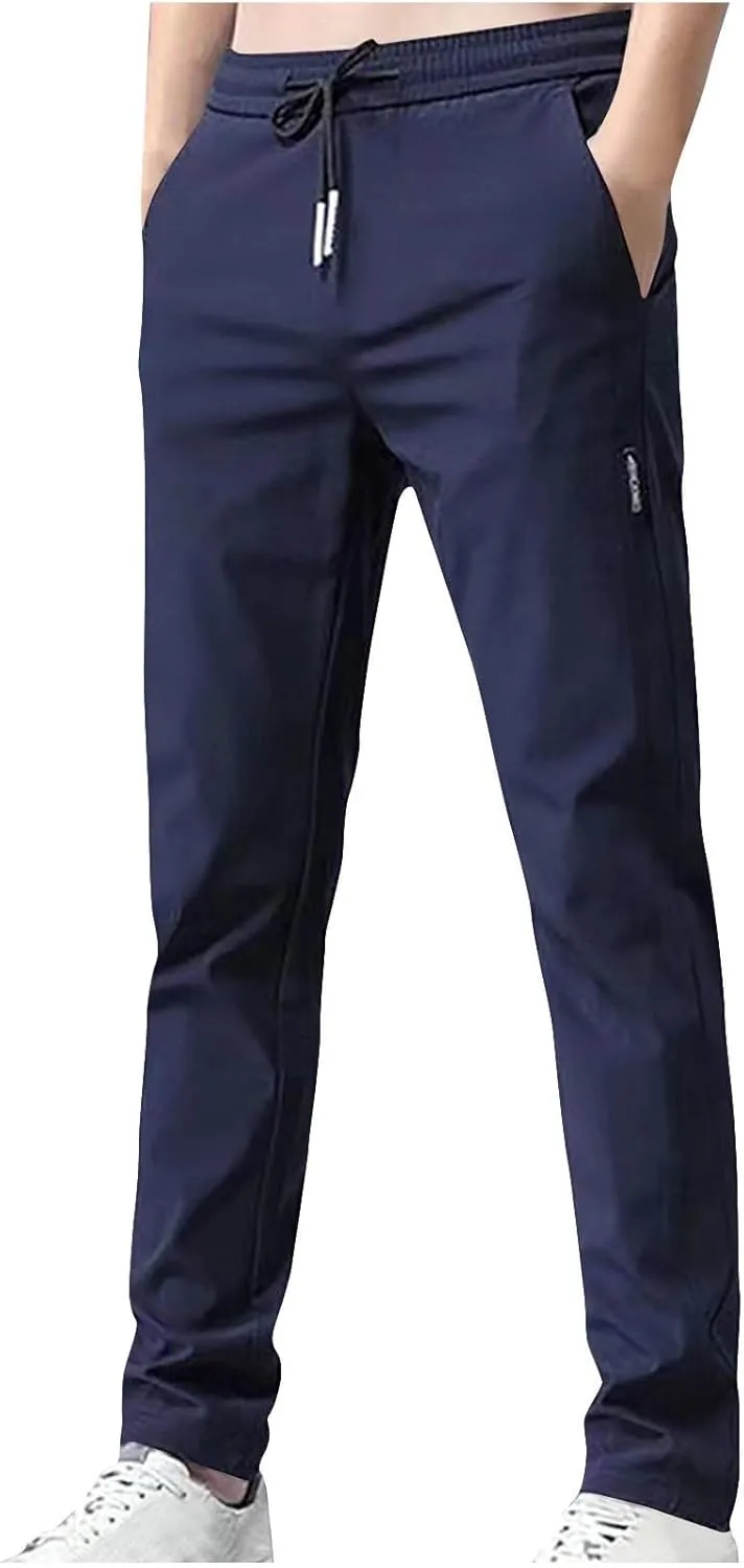 Men's Chino Pants Classic Slim Fit Casual Stretch Soft Sweatpants Gym Workout Joggers Straight Trousers with Pockets