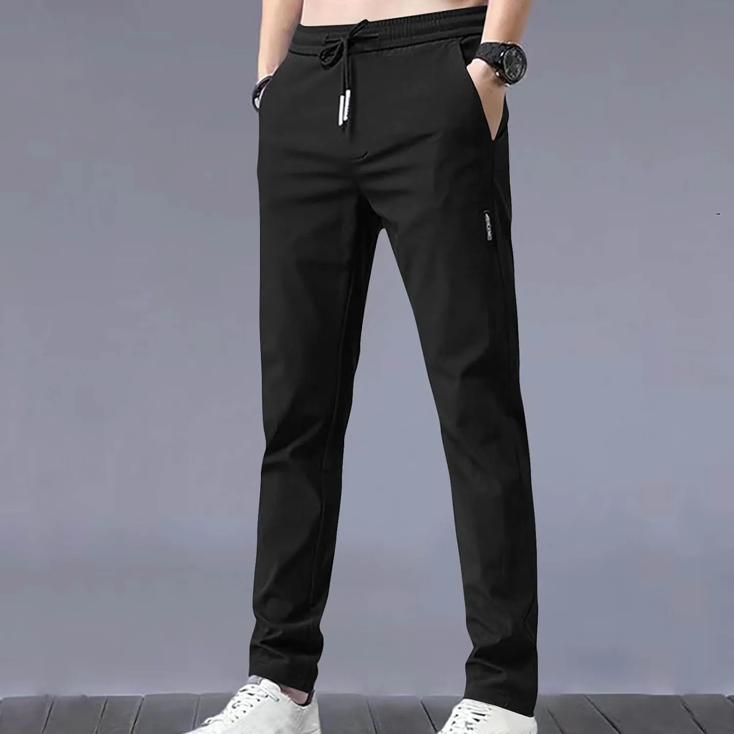 Men's Chino Pants Classic Slim Fit Casual Stretch Soft Sweatpants Gym Workout Joggers Straight Trousers with Pockets