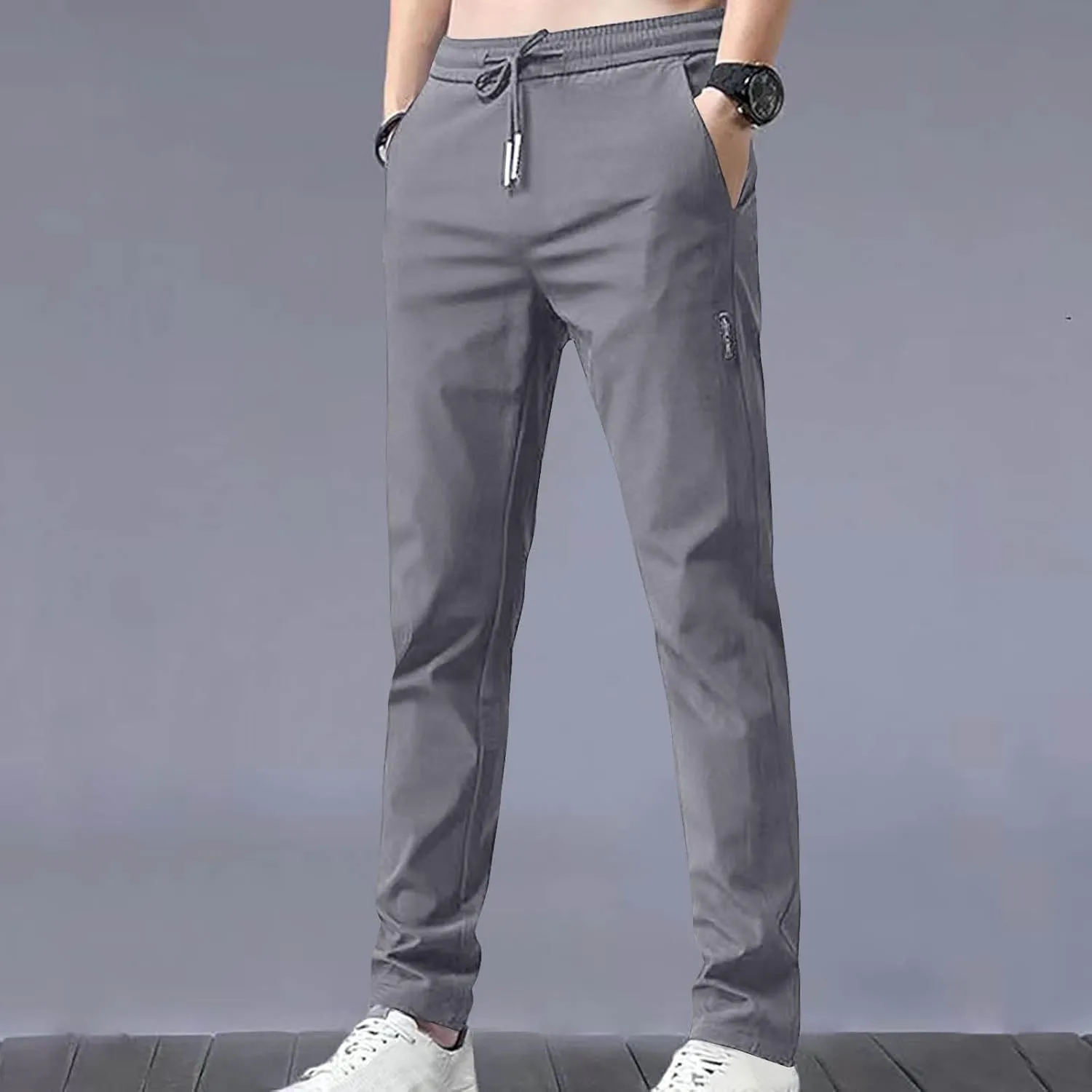 Men's Chino Pants Classic Slim Fit Casual Stretch Soft Sweatpants Gym Workout Joggers Straight Trousers with Pockets