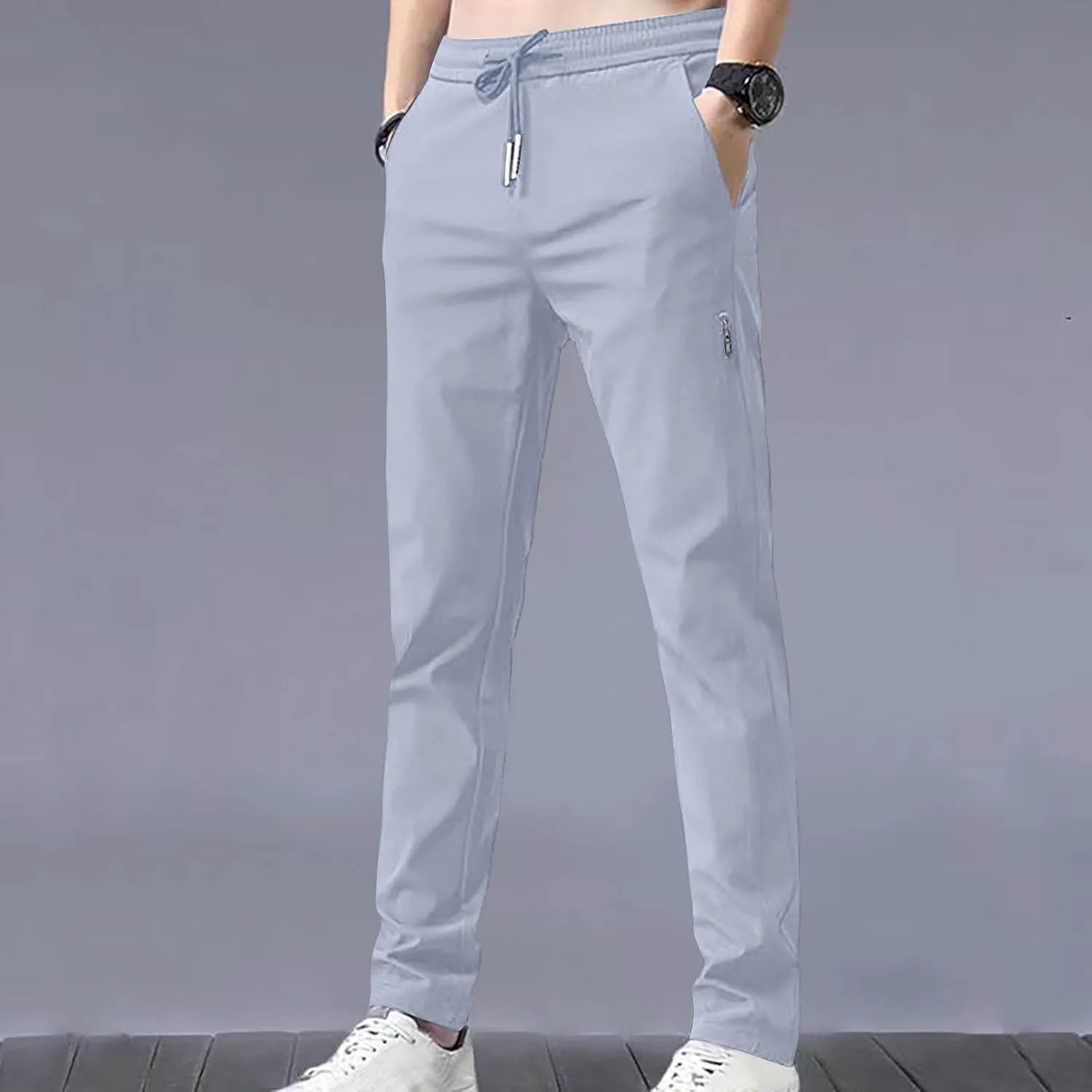 Men's Chino Pants Classic Slim Fit Casual Stretch Soft Sweatpants Gym Workout Joggers Straight Trousers with Pockets
