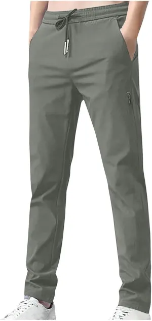Men's Chino Pants Classic Slim Fit Casual Stretch Soft Sweatpants Gym Workout Joggers Straight Trousers with Pockets